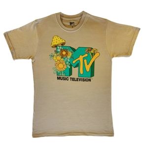 New Men's MTV Vintage 90s Graphic T Shirt Cotton Print Tee Beige Small NWT